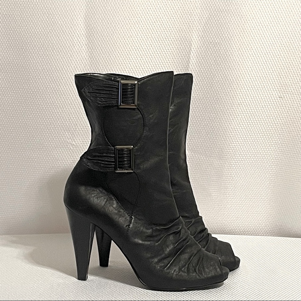 Black leather Chinese Laundry Peep Toe Bootie Size 9